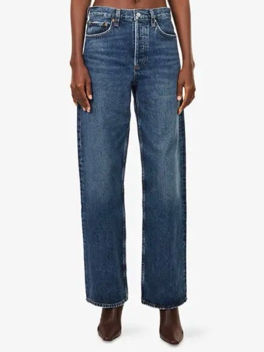 Agolde Arc Wide-Leg Denim Jeans Short Wave Dark Indigo Size 32  0005